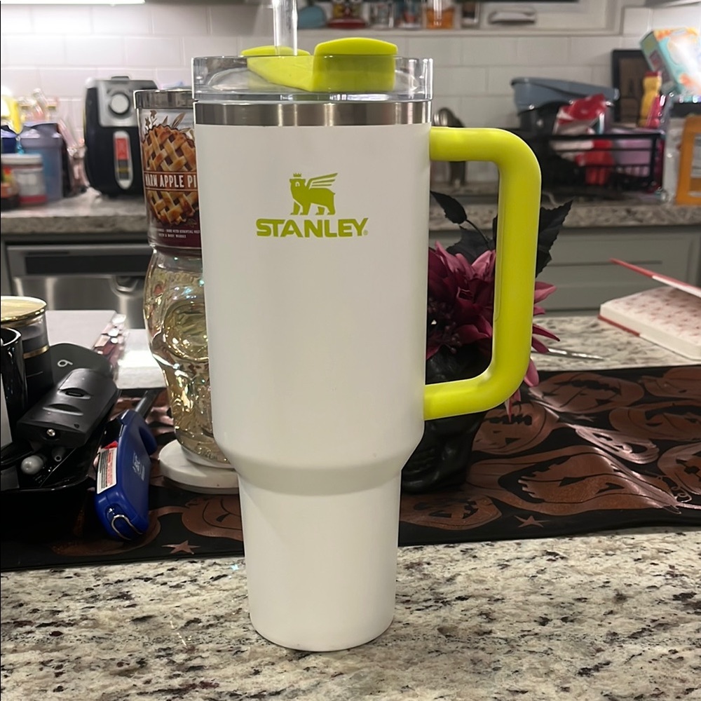 Stanley White and Lime Green Travel Mug